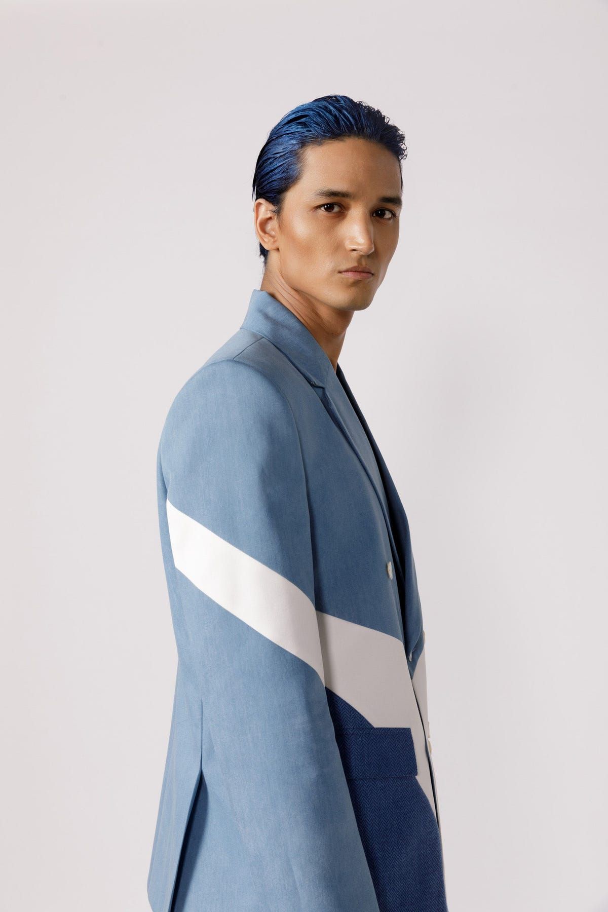 Denim panelled duo tone blazer - image 3