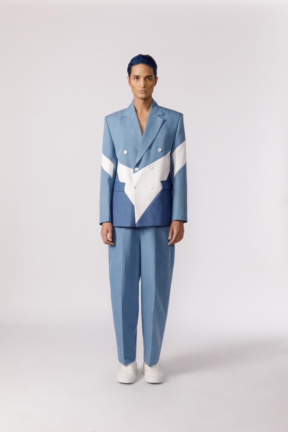 Denim panelled duo tone blazer - image 4