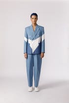 Denim panelled duo tone blazer view 4