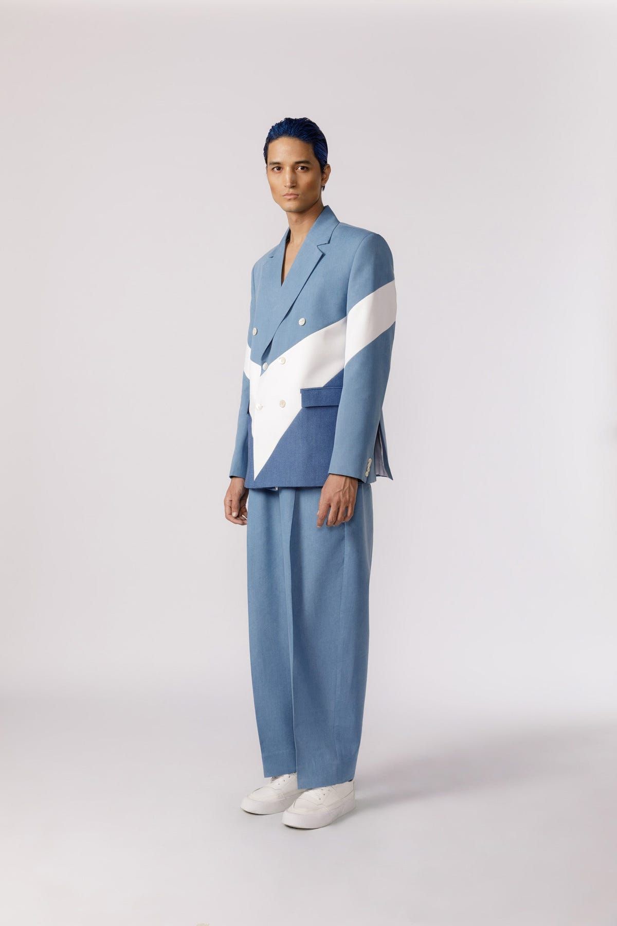 Denim panelled duo tone blazer - image 5