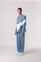 Denim panelled duo tone blazer view 5