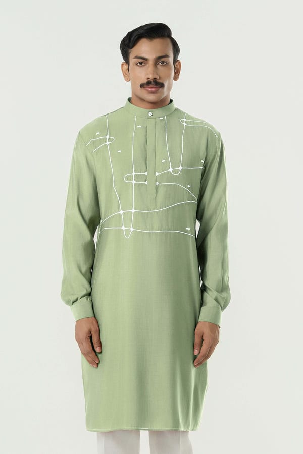 Line out Line — Pixel Warp Kurta - Sage Green