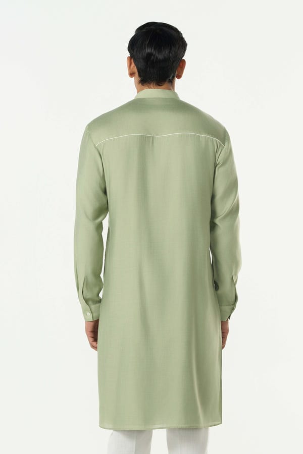 Line out Line — Pixel Warp Kurta - Sage Green
