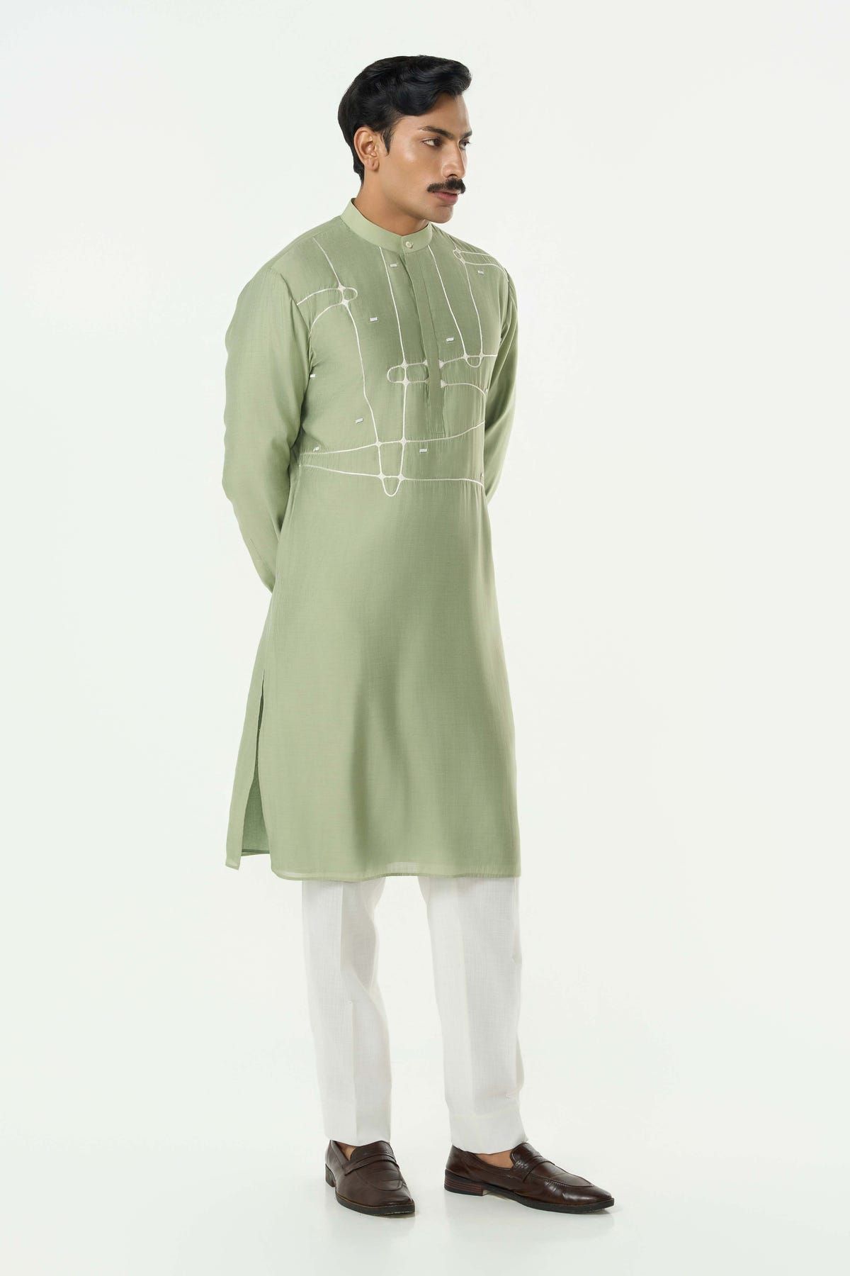 Pixel Warp Kurta - Sage Green - image 4