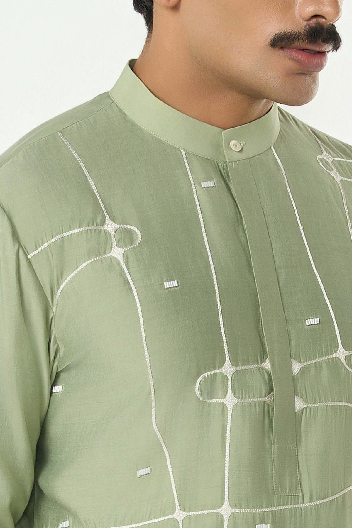Pixel Warp Kurta - Sage Green - image 5