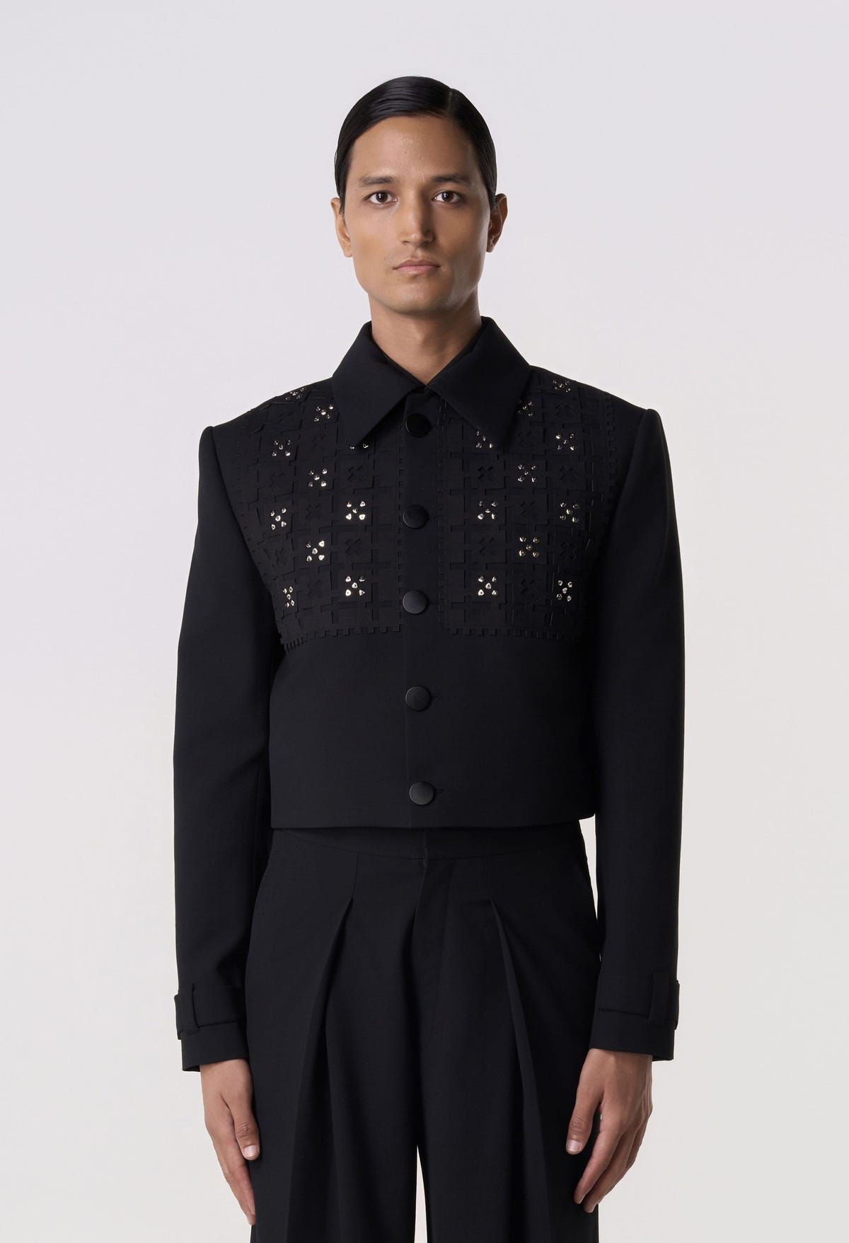 Studded Grid Cropped Jacket - image 1