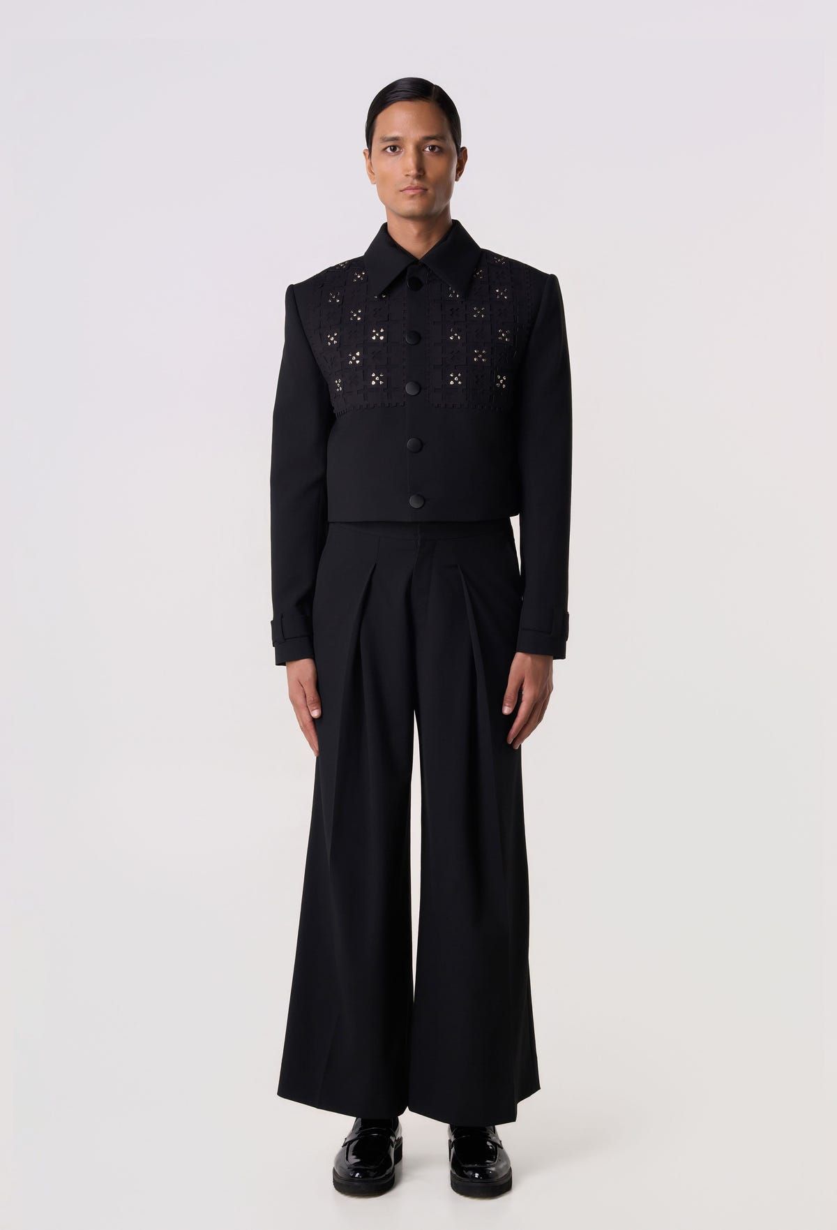 Studded Grid Cropped Jacket - image 4