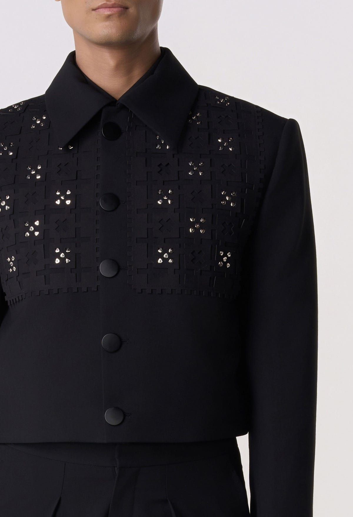 Studded Grid Cropped Jacket - image 6