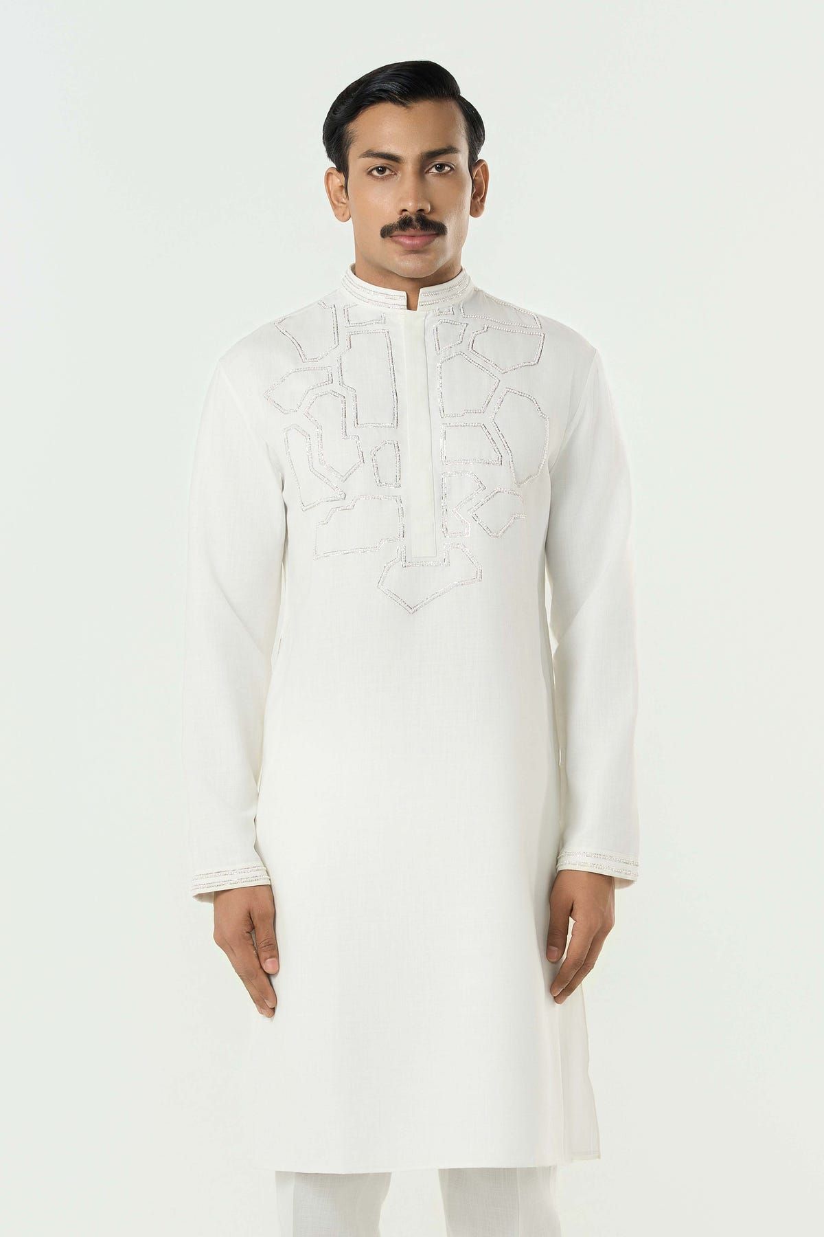 Geo Frame Kurta - Off White - image 1