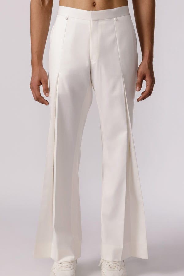 Line out Line — Wide leg pleated pants ( white)