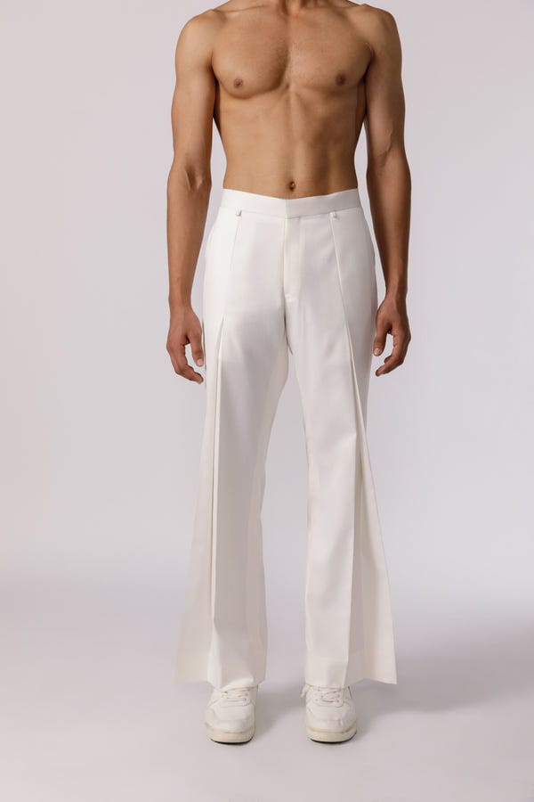 Line out Line — Wide leg pleated pants ( white)