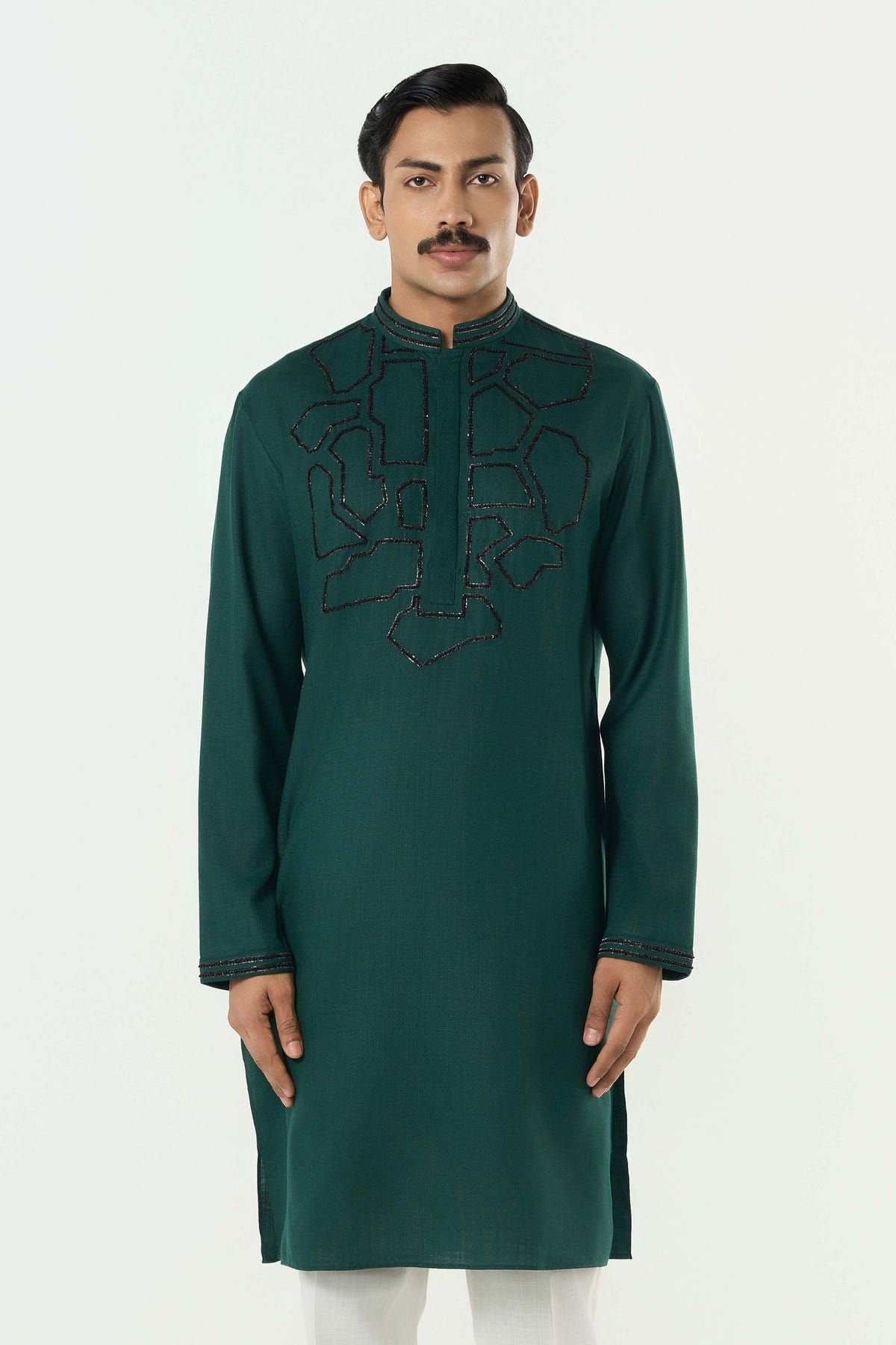Geo Frame Kurta - Bottle Green - image 1