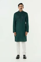 Geo Frame Kurta - Bottle Green view 3