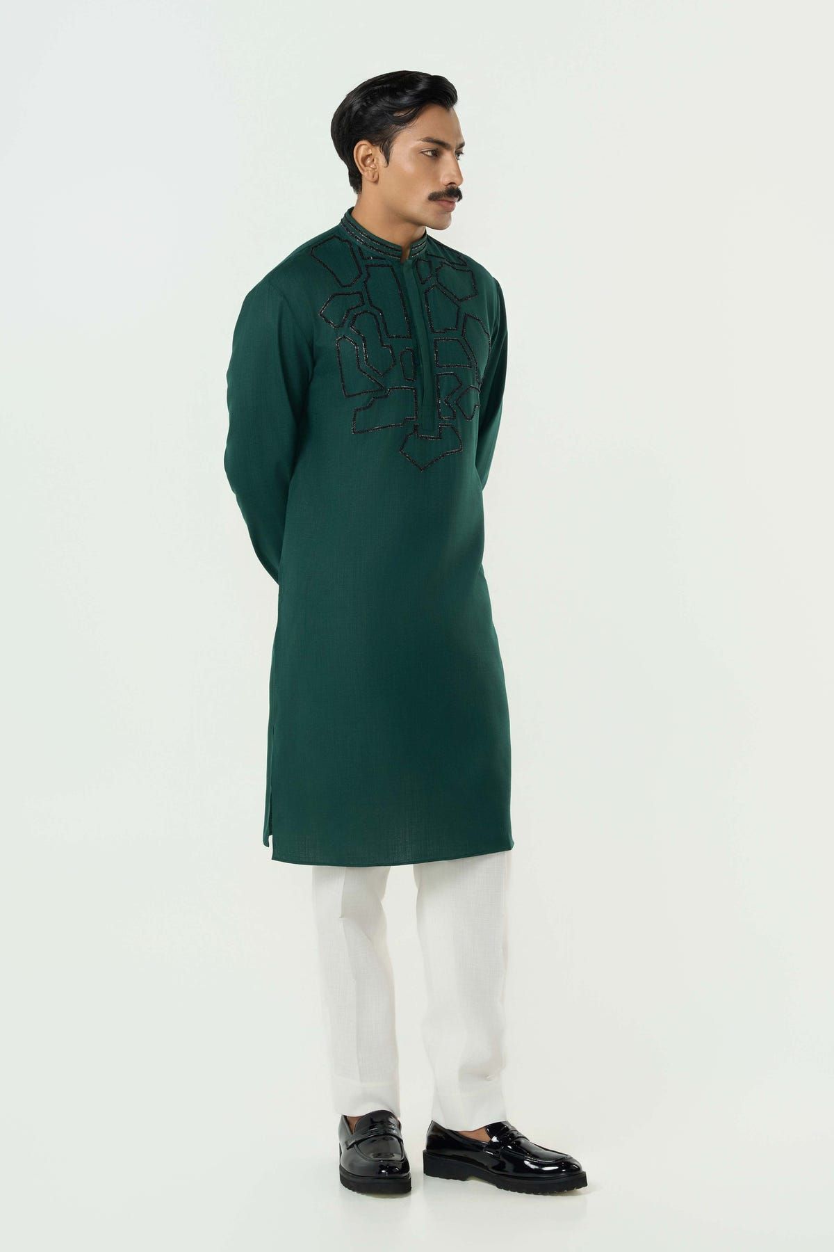 Geo Frame Kurta - Bottle Green - image 5
