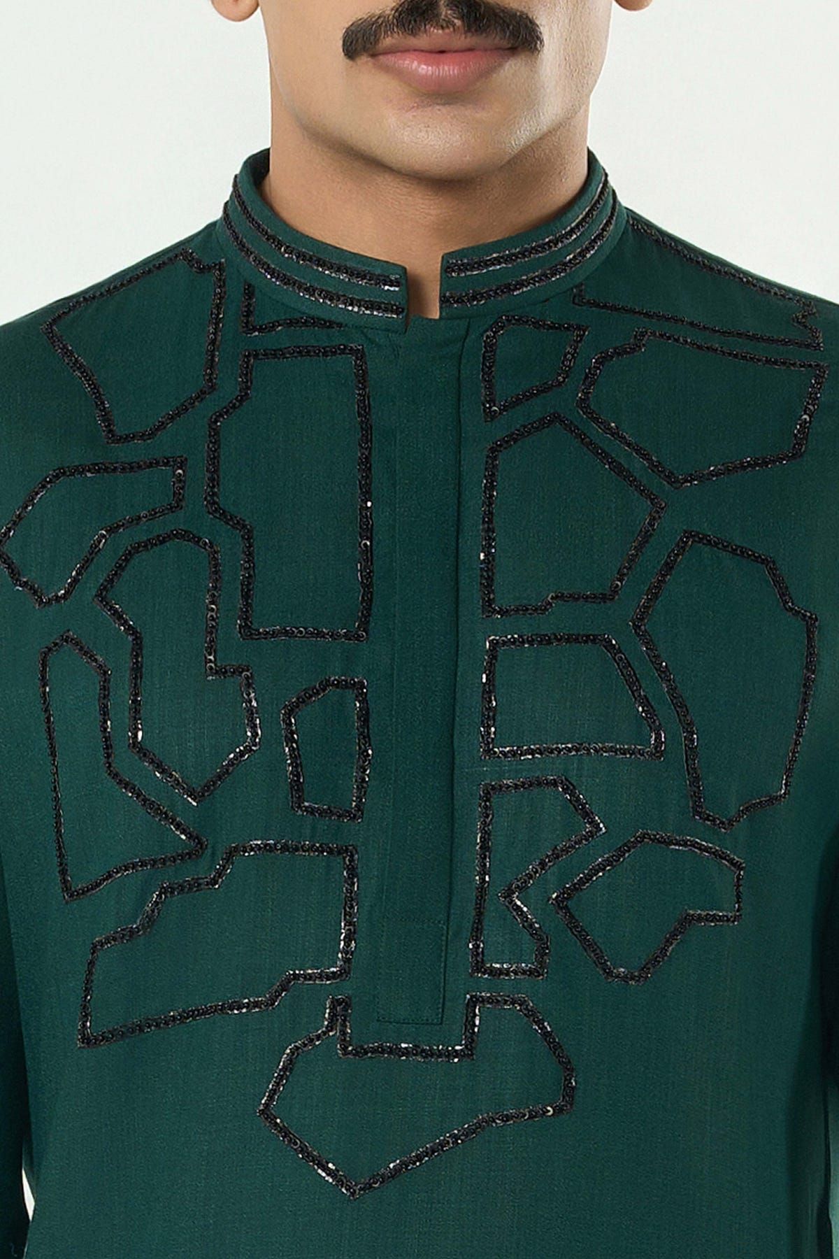 Geo Frame Kurta - Bottle Green - image 6