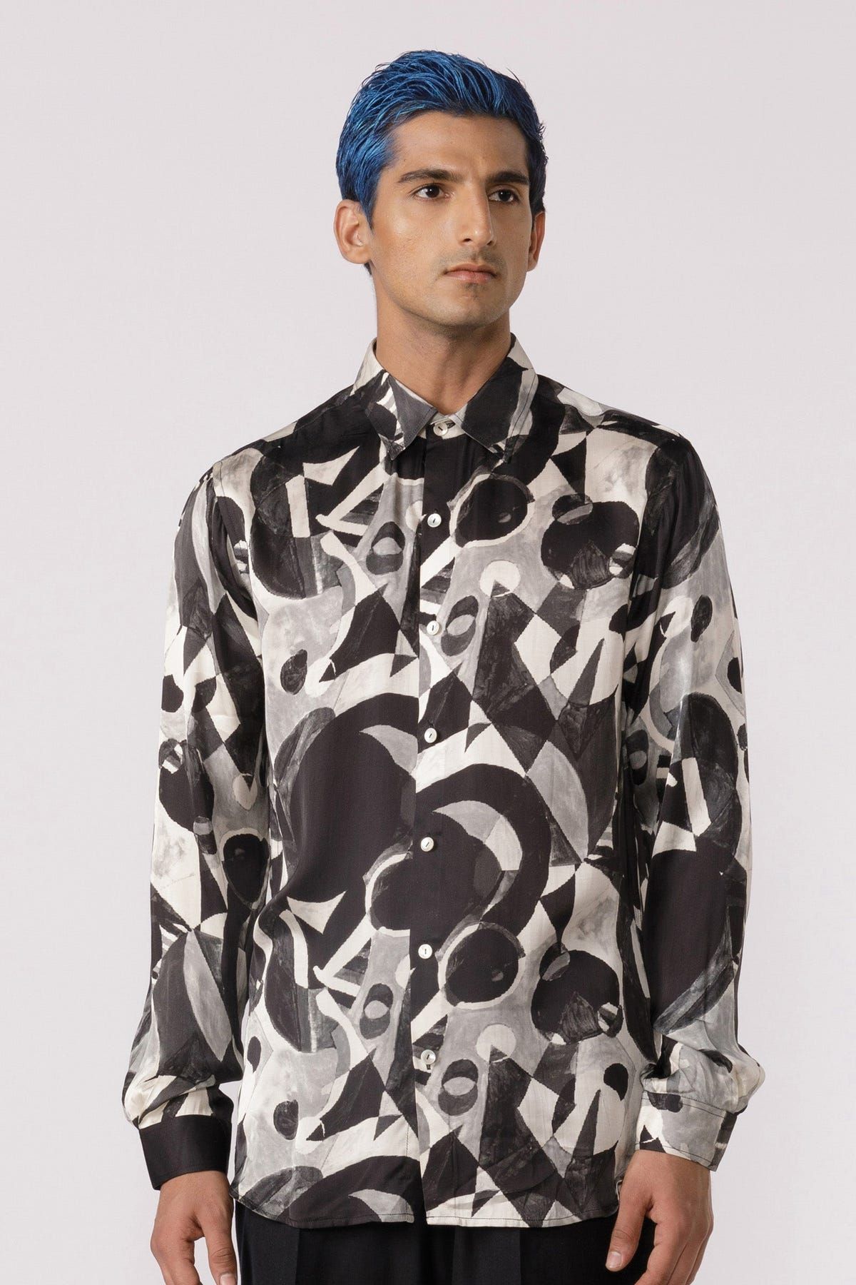 Abstract black and white printed shirt - image 1