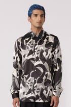 Abstract black and white printed shirt view 1