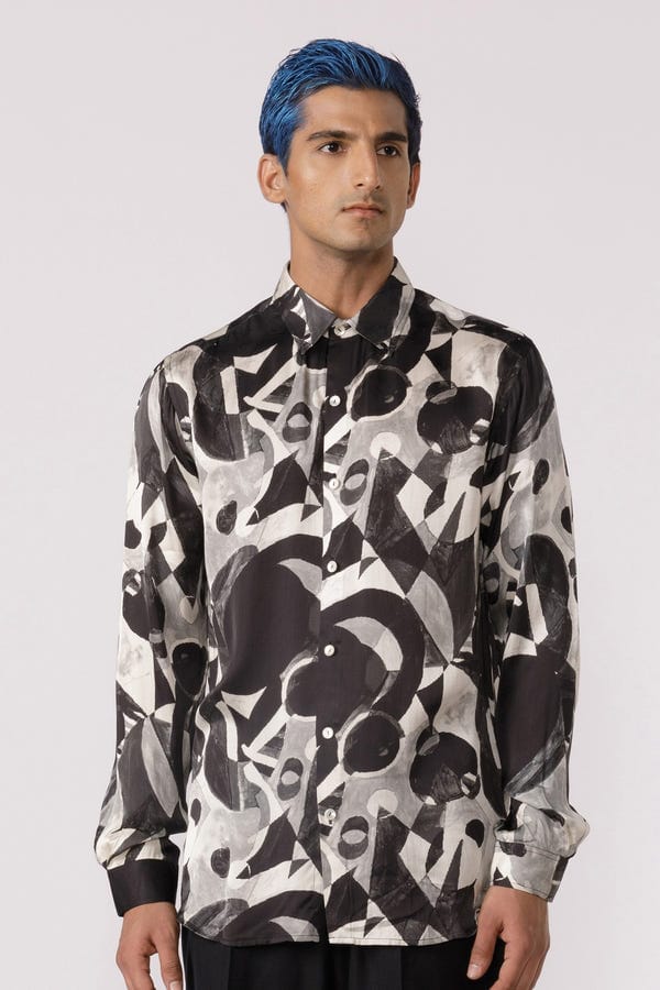 Line out Line — Abstract black and white printed shirt