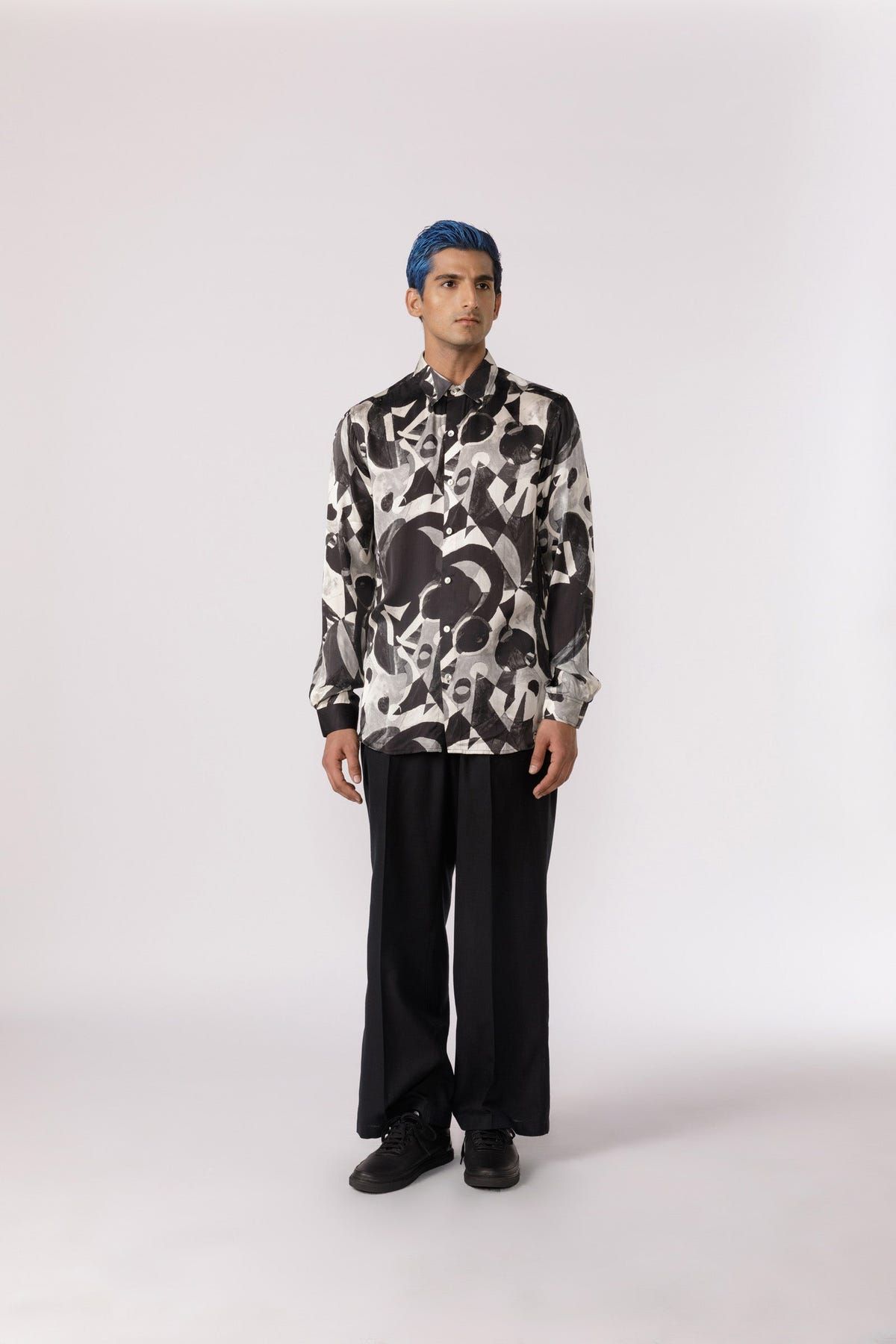 Abstract black and white printed shirt - image 2