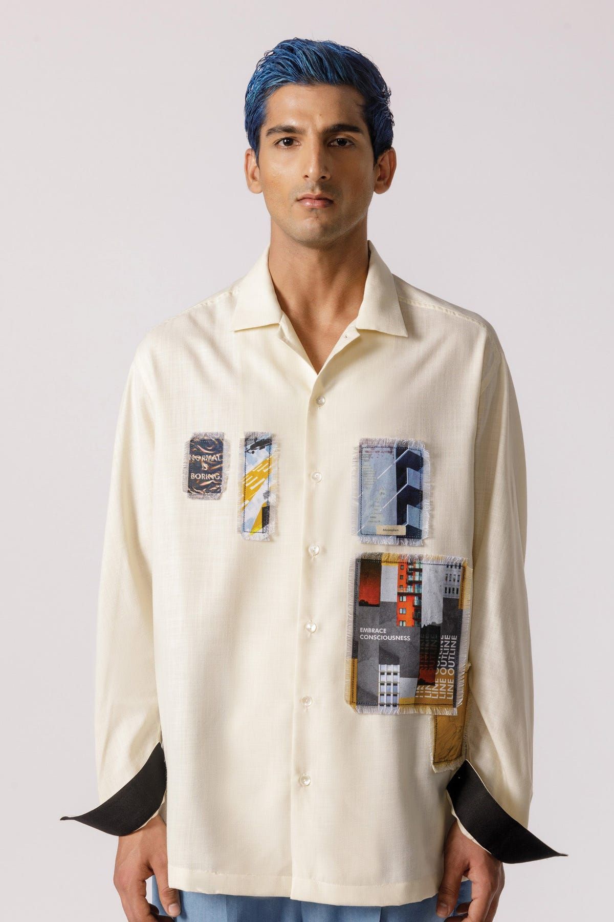Oversized Patch work shirt(offwhite) - image 1