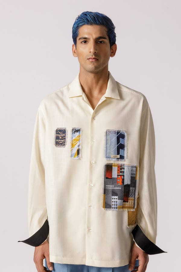 Line out Line — Oversized Patch work shirt(offwhite)