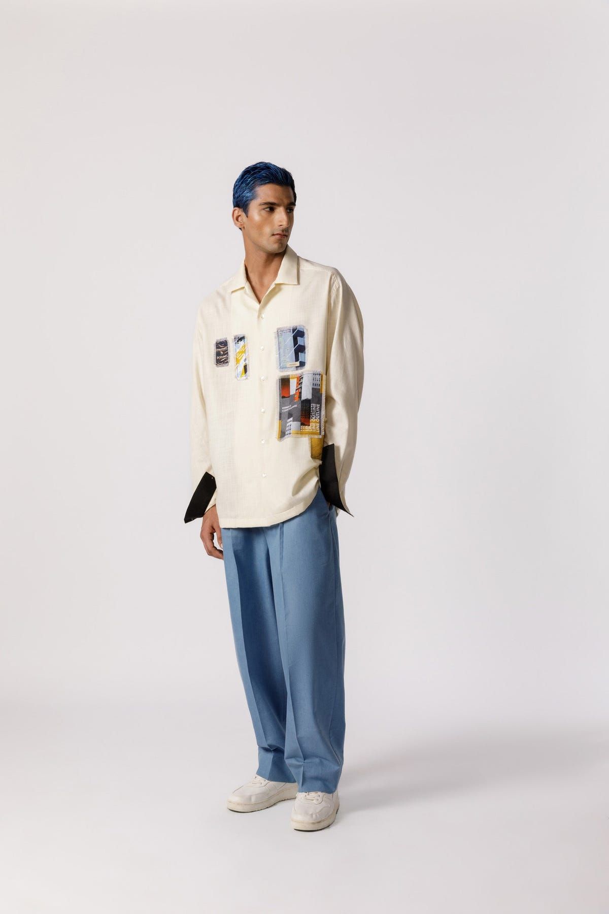 Oversized Patch work shirt(offwhite) - image 2