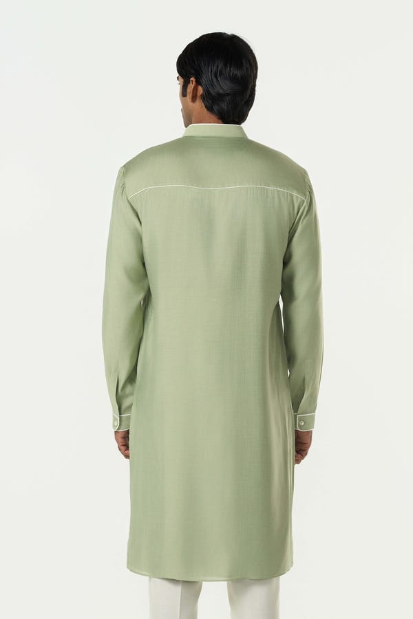 Line out Line — Meta Grid Kurta - Sage Green