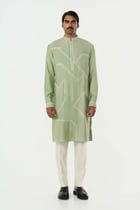Meta Grid Kurta - Sage Green view 3