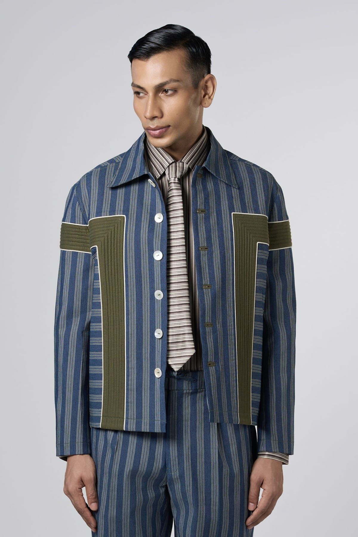 Structure Striped Denim Jacket - image 2