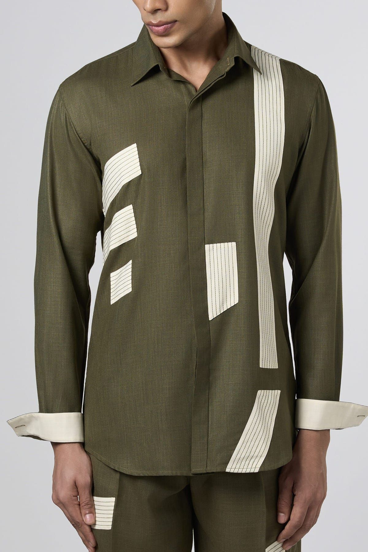 Linear Patch Shirt Olive - image 1