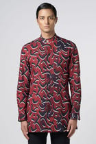 Red Stucco Pin Tuck Kurta view 1