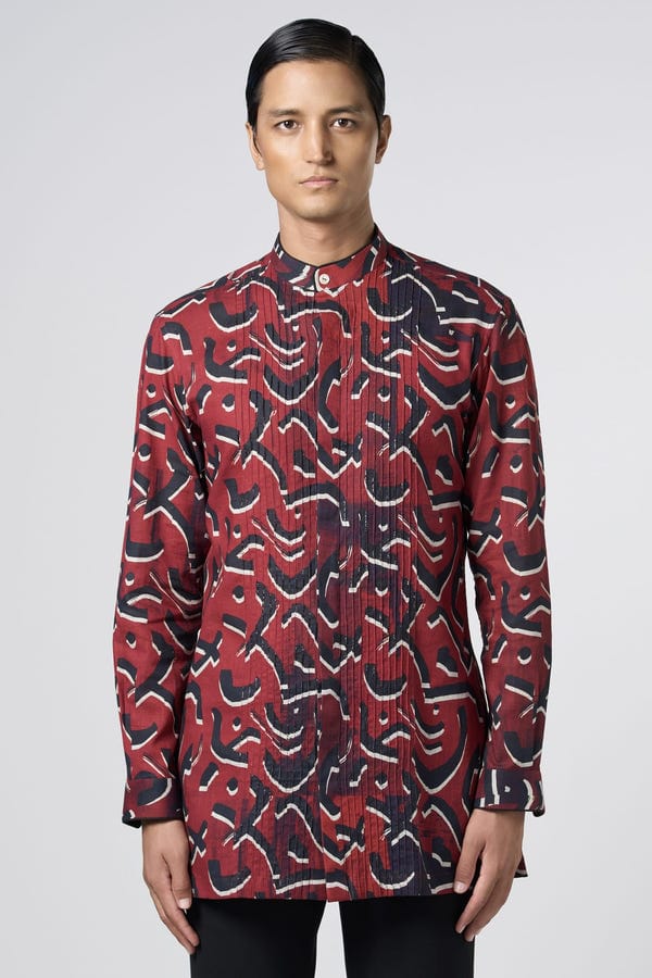 Line out Line — Red Stucco Pin Tuck Kurta