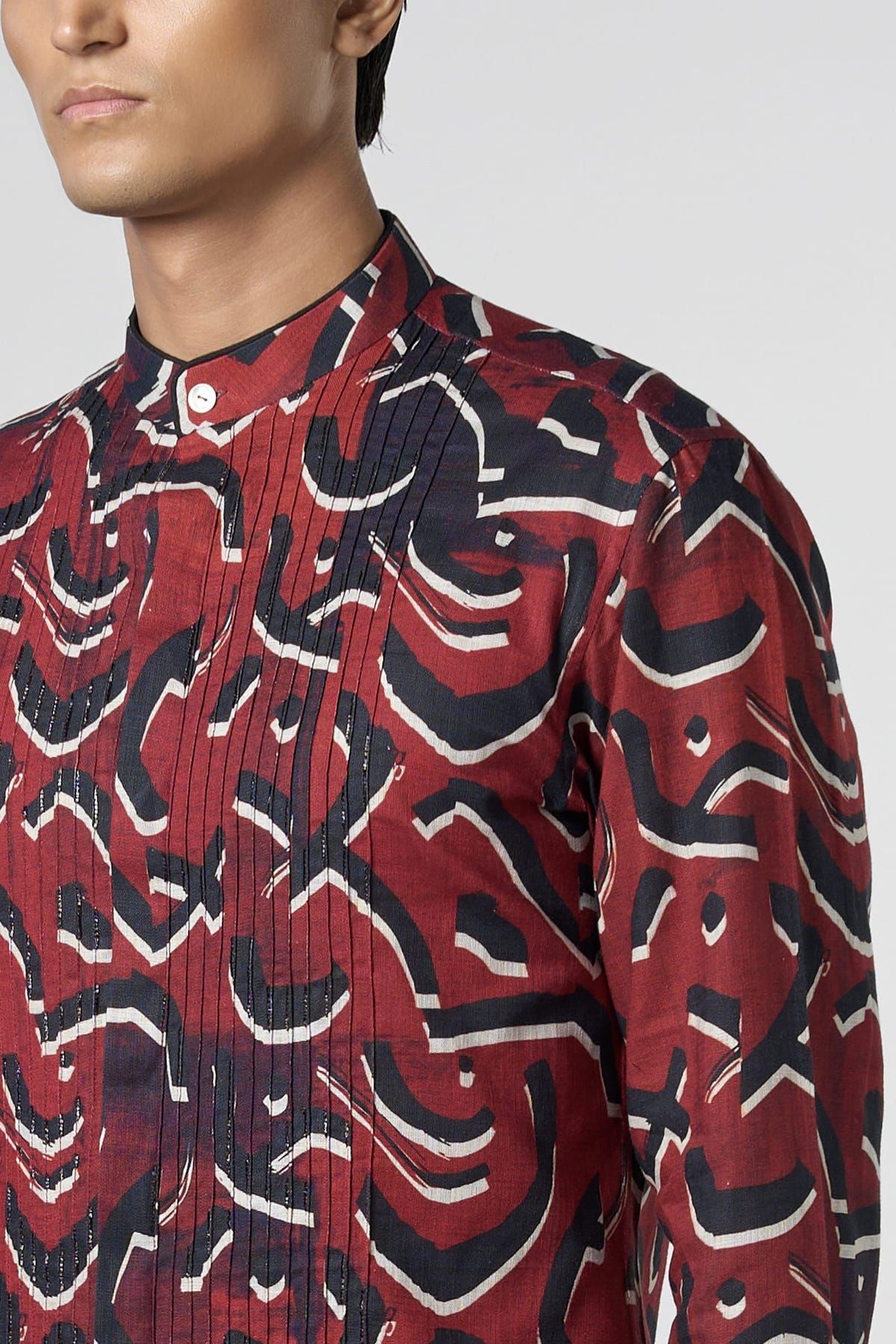 Red Stucco Pin Tuck Kurta - image 3