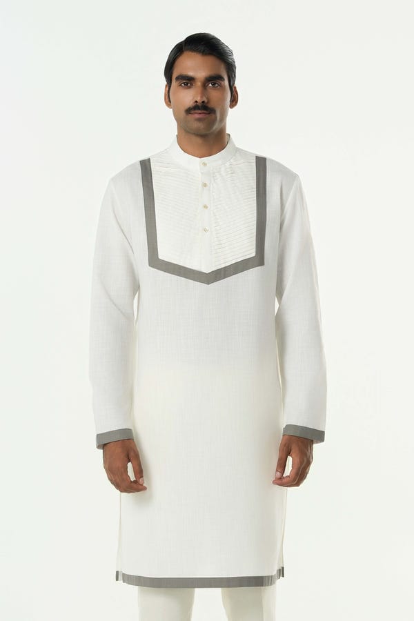 Line out Line — Circuit Pleat Kurta - White