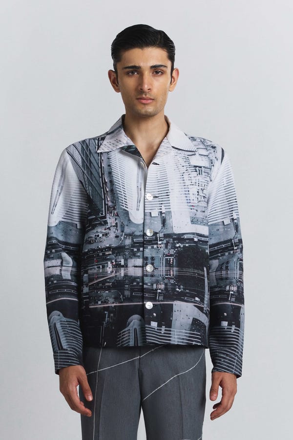 Line out Line — City Perspective Print Shacket