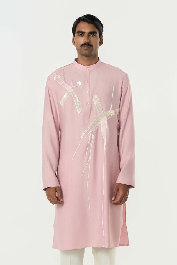 Line out Line — Axis Embroidered Kurta - Pastel Pink