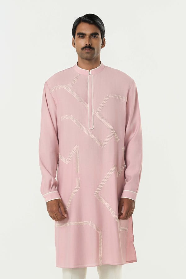 Line out Line — Meta Grid Kurta - Pastel Pink