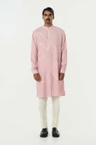 Meta Grid Kurta - Pastel Pink view 3