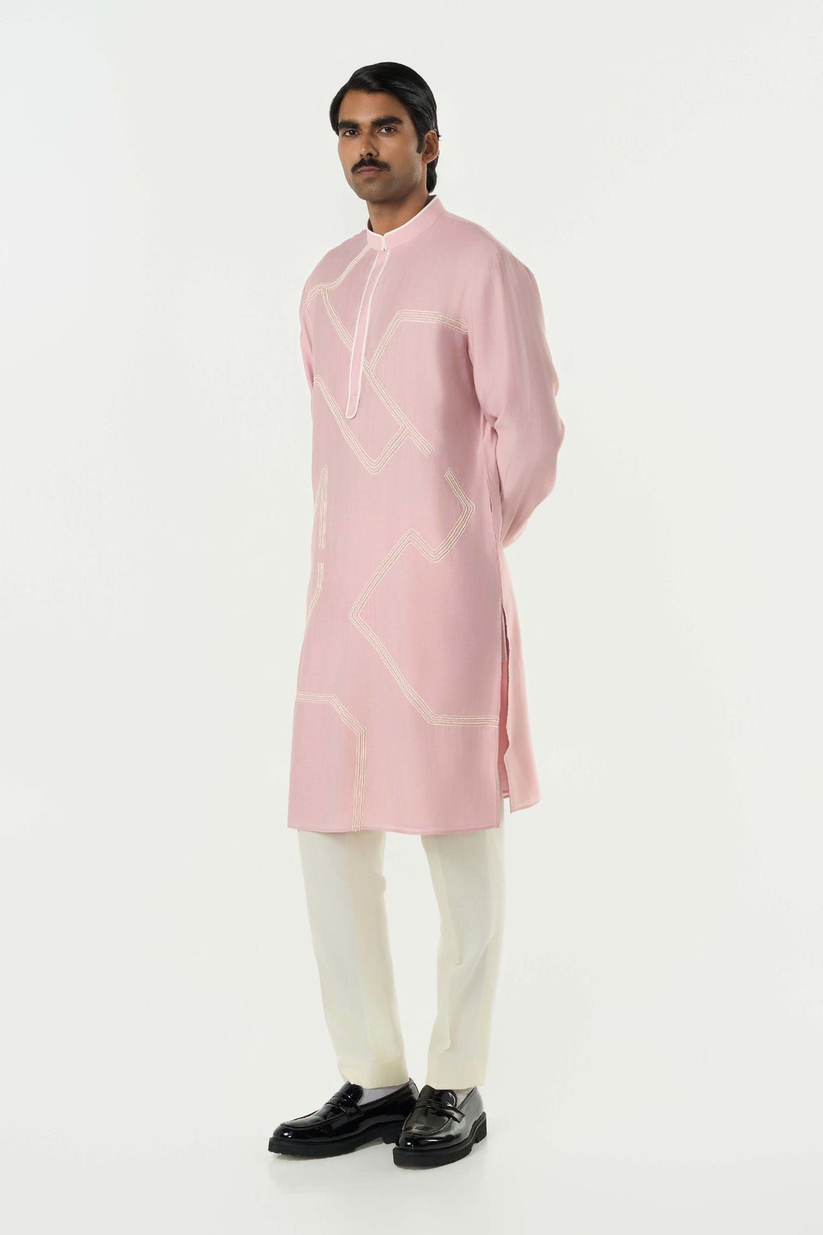 Meta Grid Kurta - Pastel Pink - image 5