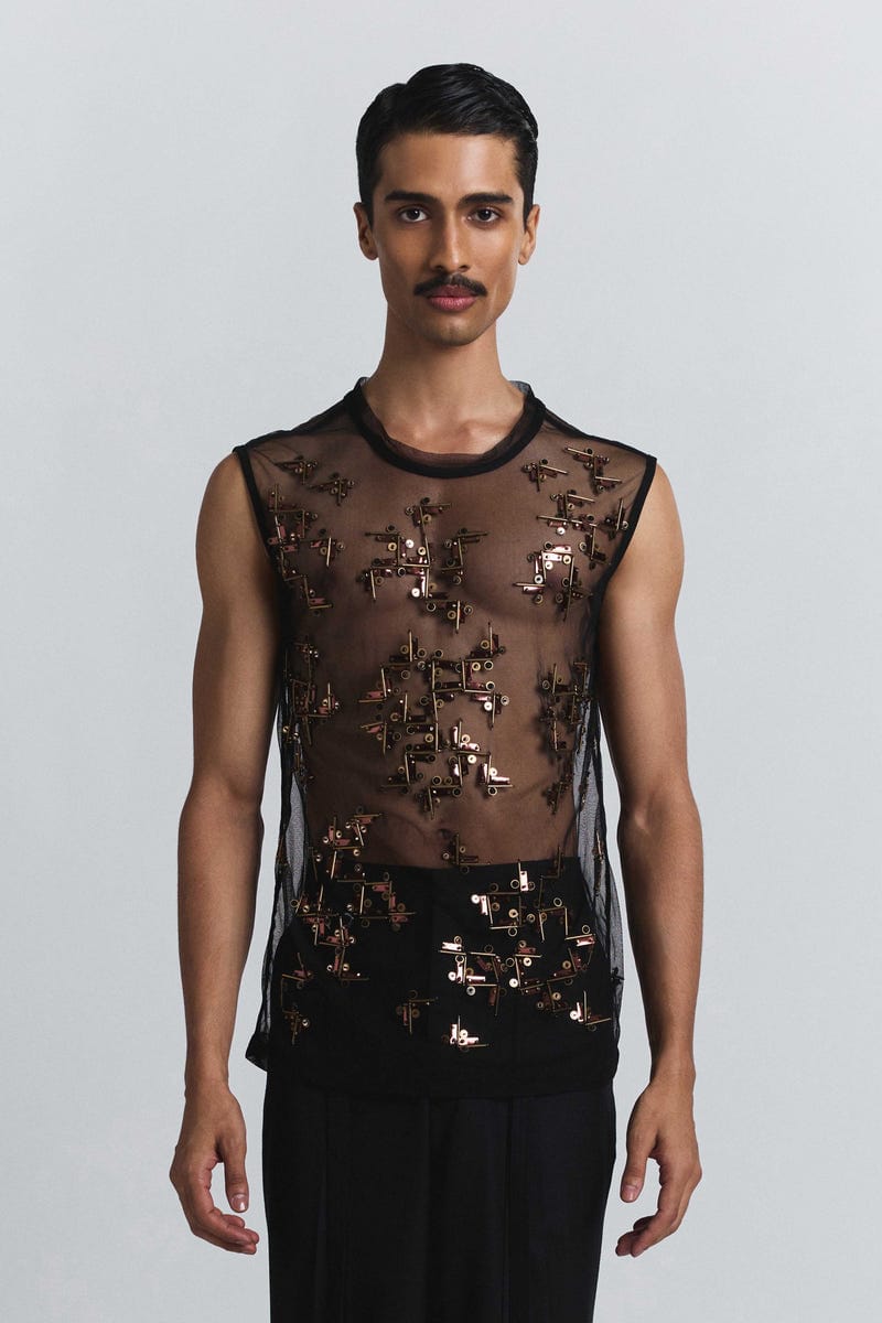Beam Embellished Net Vest