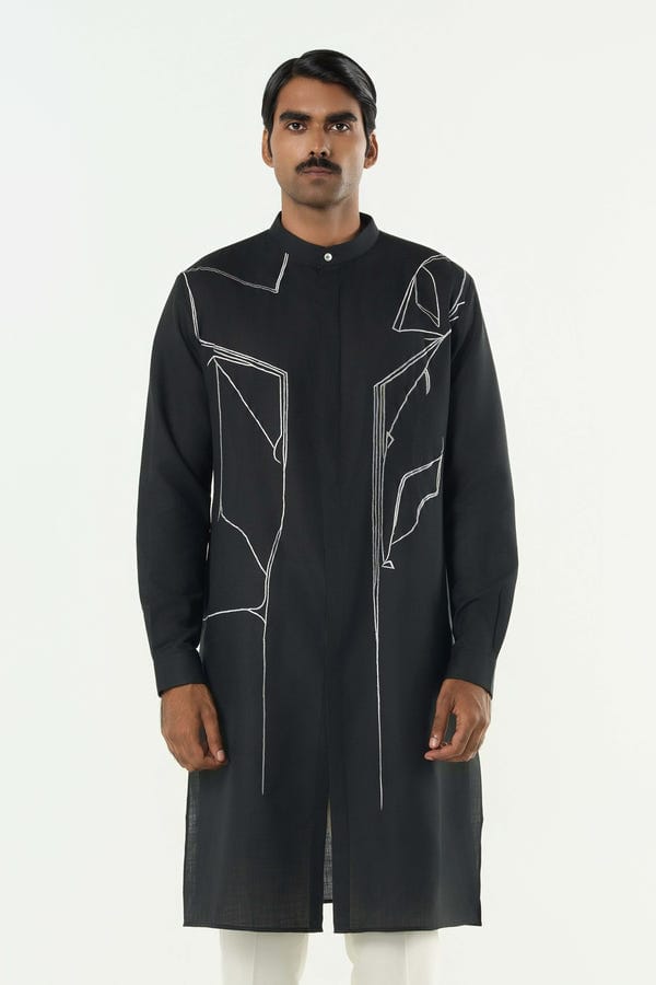 Line out Line — Classic Torrent Kurta - Black
