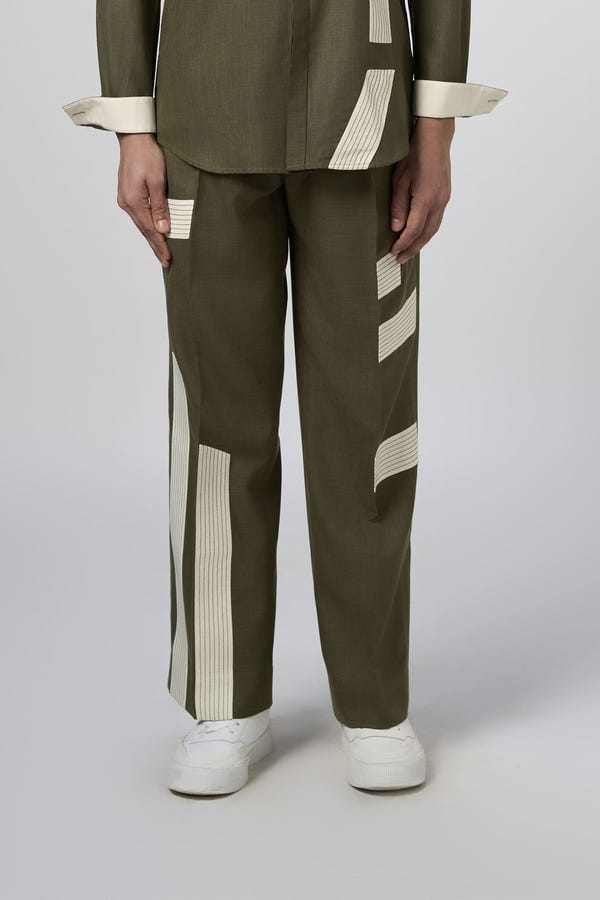 Line out Line — Linear Patch Pants Olive