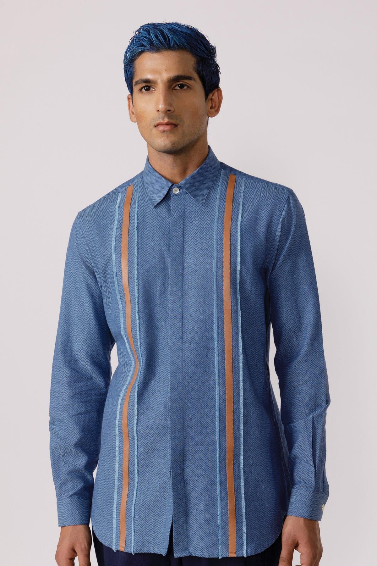 Leather patch accent shirt - image 1