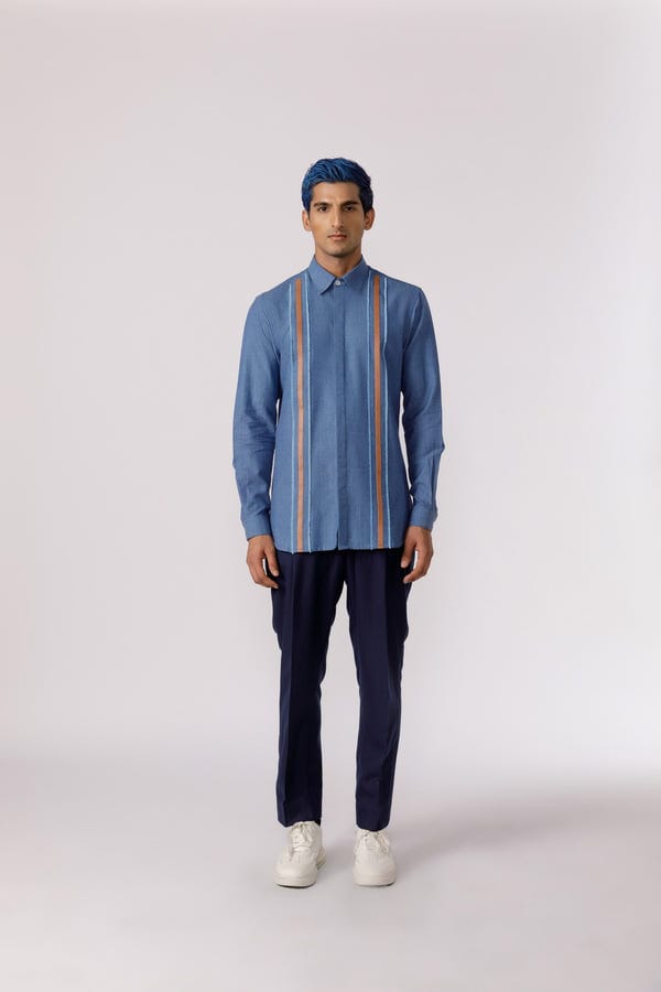 Line out Line — Leather patch accent shirt