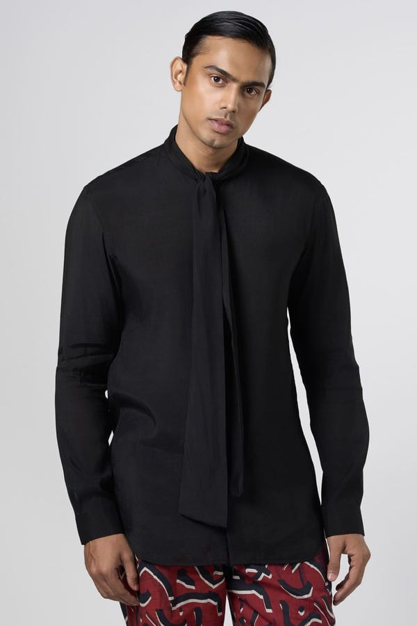 Line out Line — Pussy Bow Shirt Black
