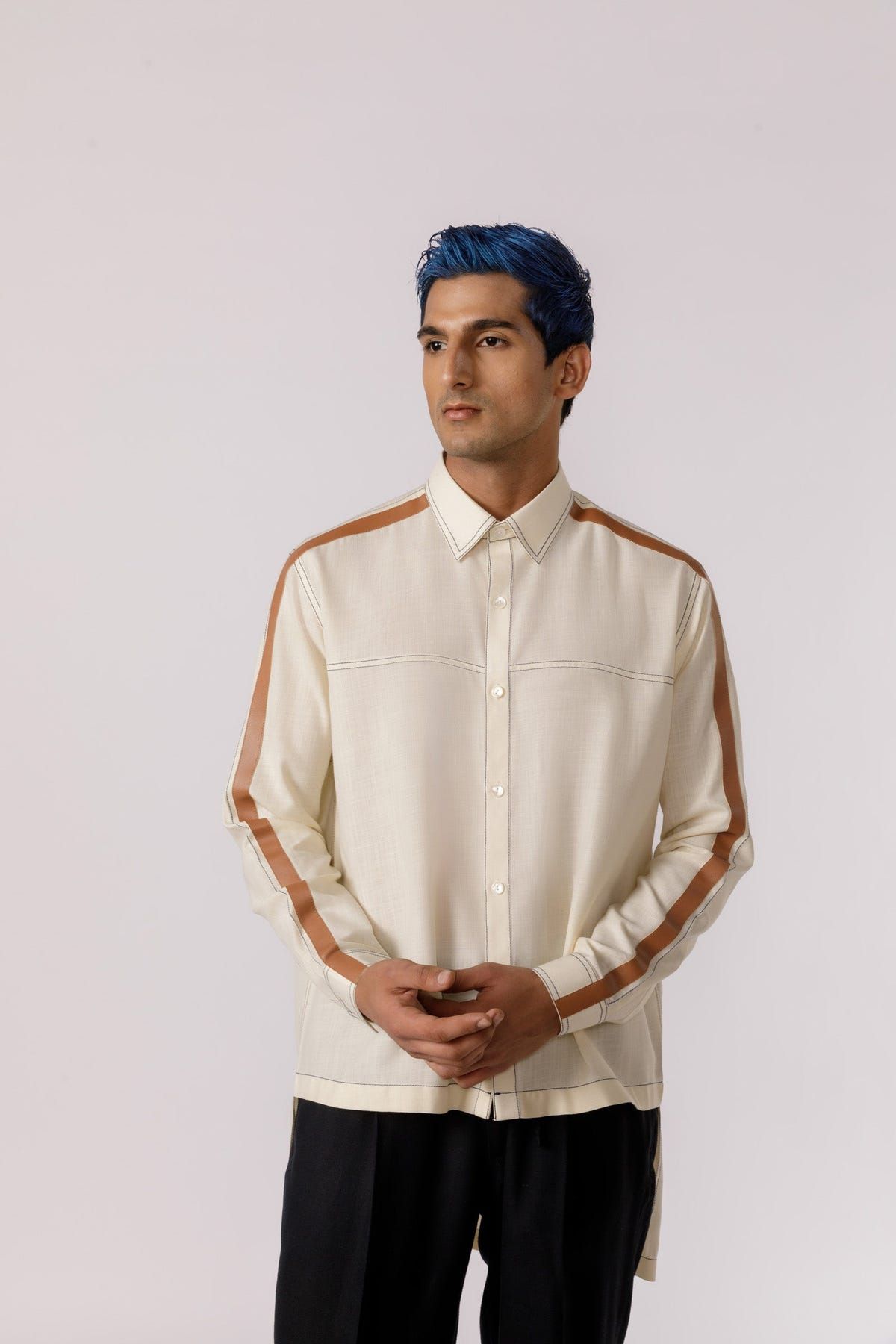 Leather accent high - low shirt - image 1