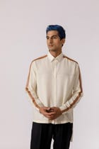 Leather accent high - low shirt view 1