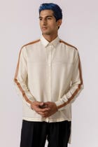 Leather accent high - low shirt view 2