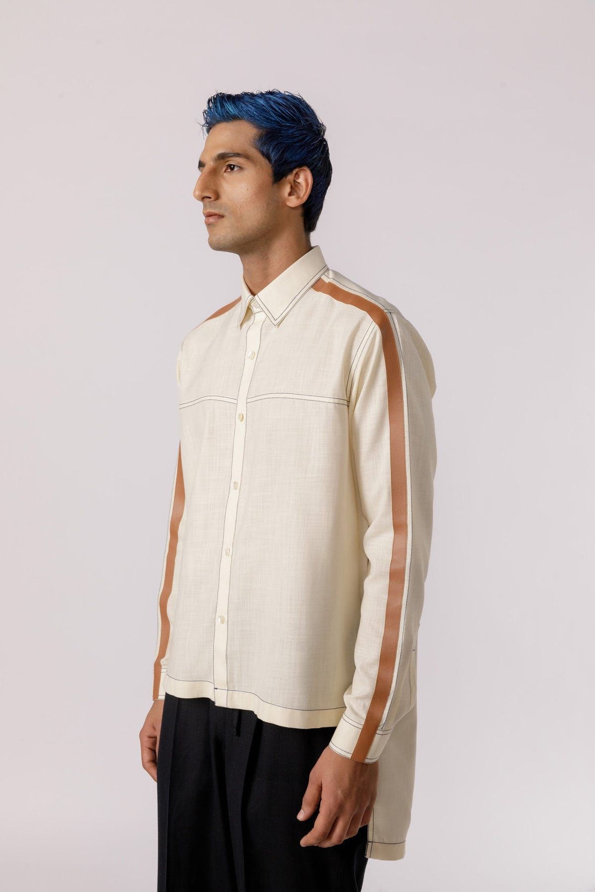 Leather accent high - low shirt - image 4