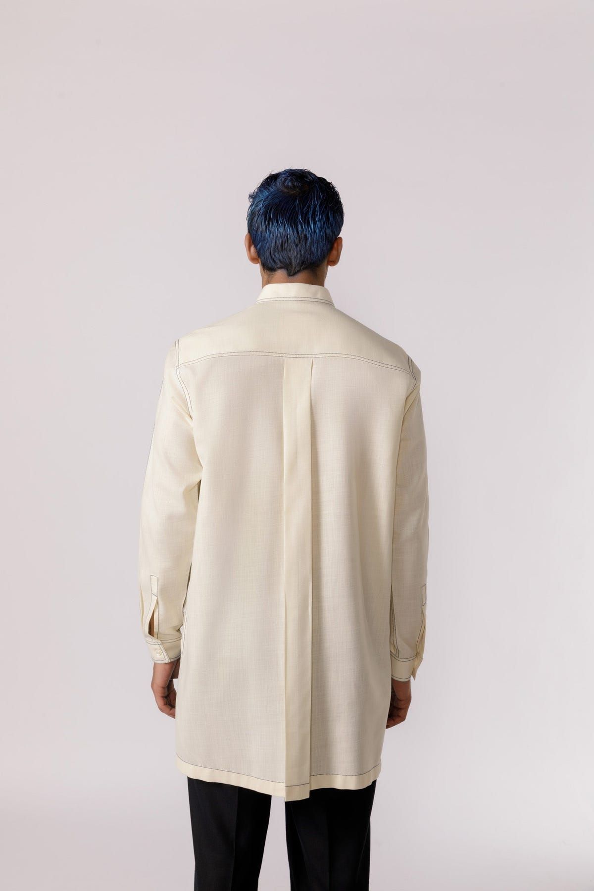 Leather accent high - low shirt - image 5
